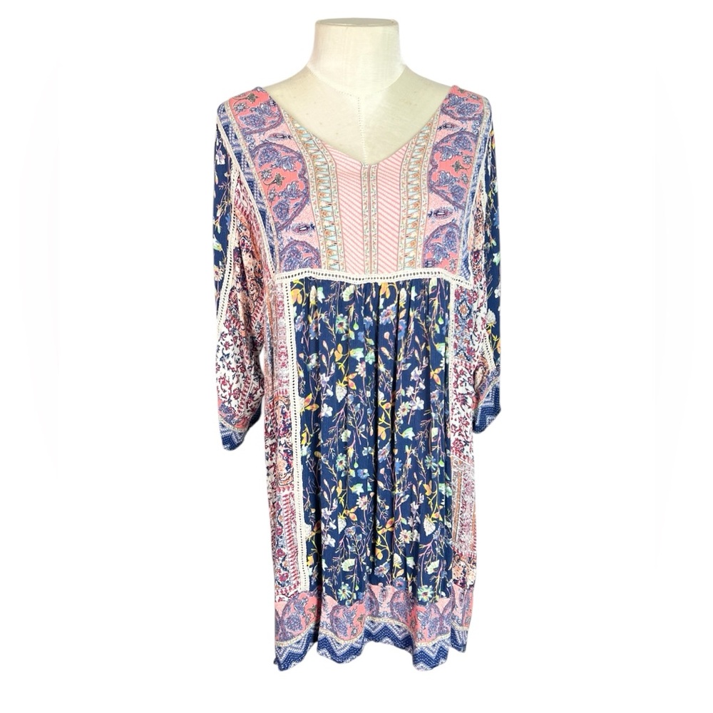 Sundance Tunic size Large Boho free spirit 1/2 sleeve longer length Cottagecore